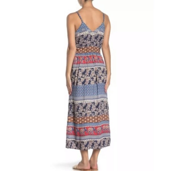 Boho Blue Floral Patch Pocket Midi Dress - Picture 2 of 2